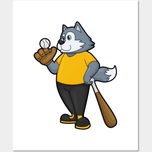 Wolf at Baseball with Baseball bat Posters and Art